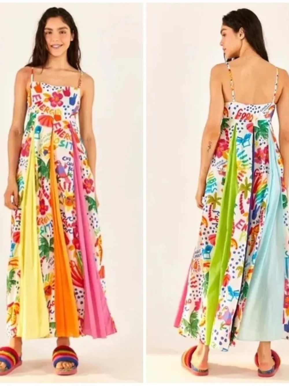 FARM Rio Multicolor Floral & Shell Print Maxi Dress with Pink Panel - Picture 3 of 6